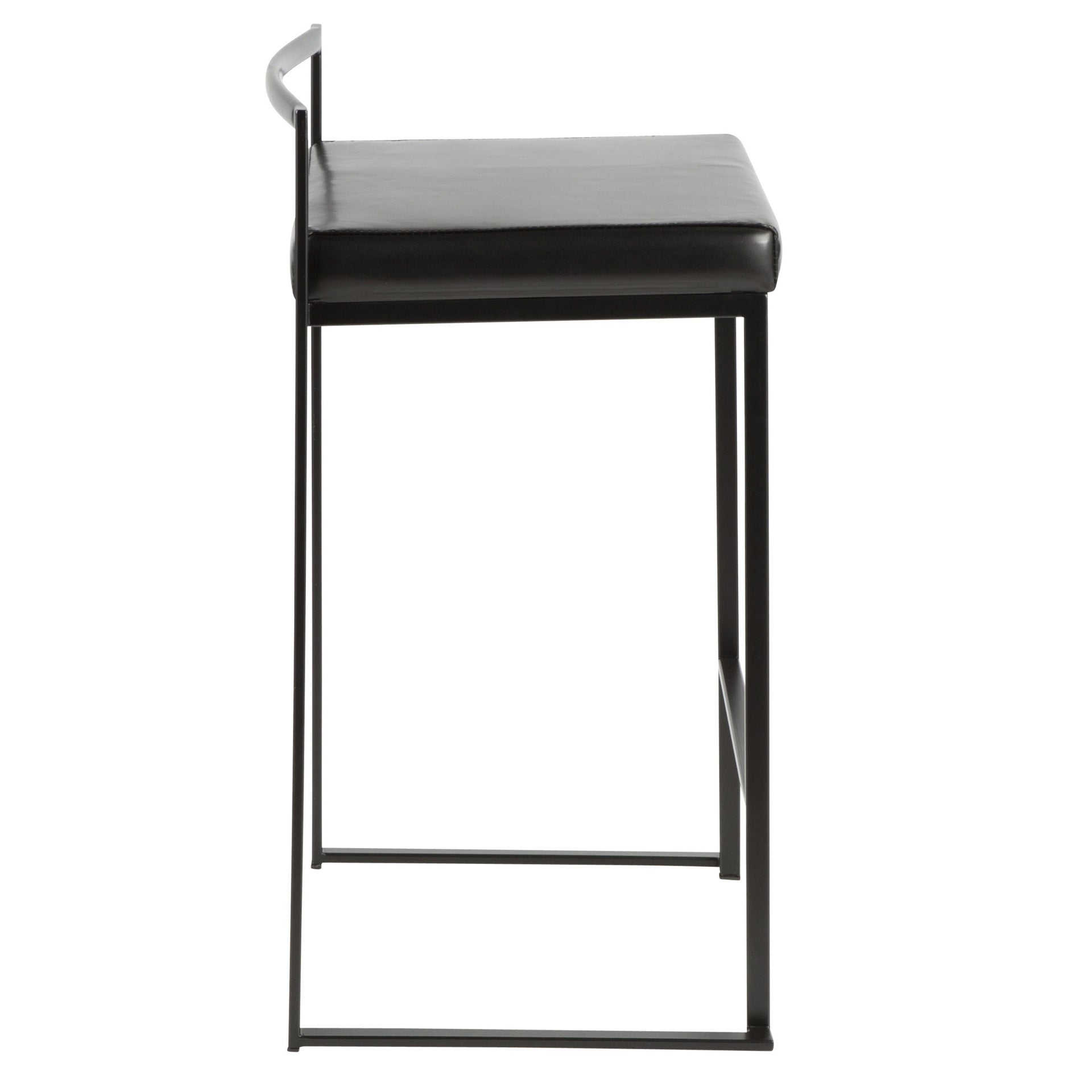 Fuji 26" Contemporary Stackable Counter Stool in Black Metal with Black Faux Leather Cushion by LumiSource - Set of 3