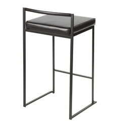 Fuji 26" Contemporary Stackable Counter Stool in Black Metal with Black Faux Leather Cushion by LumiSource - Set of 3