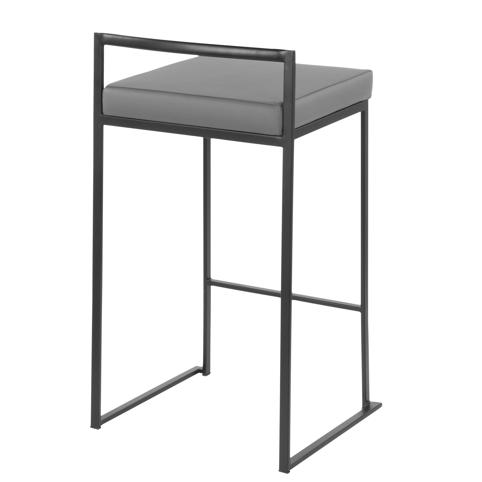 Fuji 26" Contemporary Stackable Counter Stool in Black Metal with Grey Faux Leather Cushion by LumiSource - Set of 3