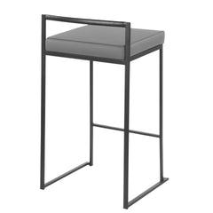 Fuji 26" Contemporary Stackable Counter Stool in Black Metal with Grey Faux Leather Cushion by LumiSource - Set of 3