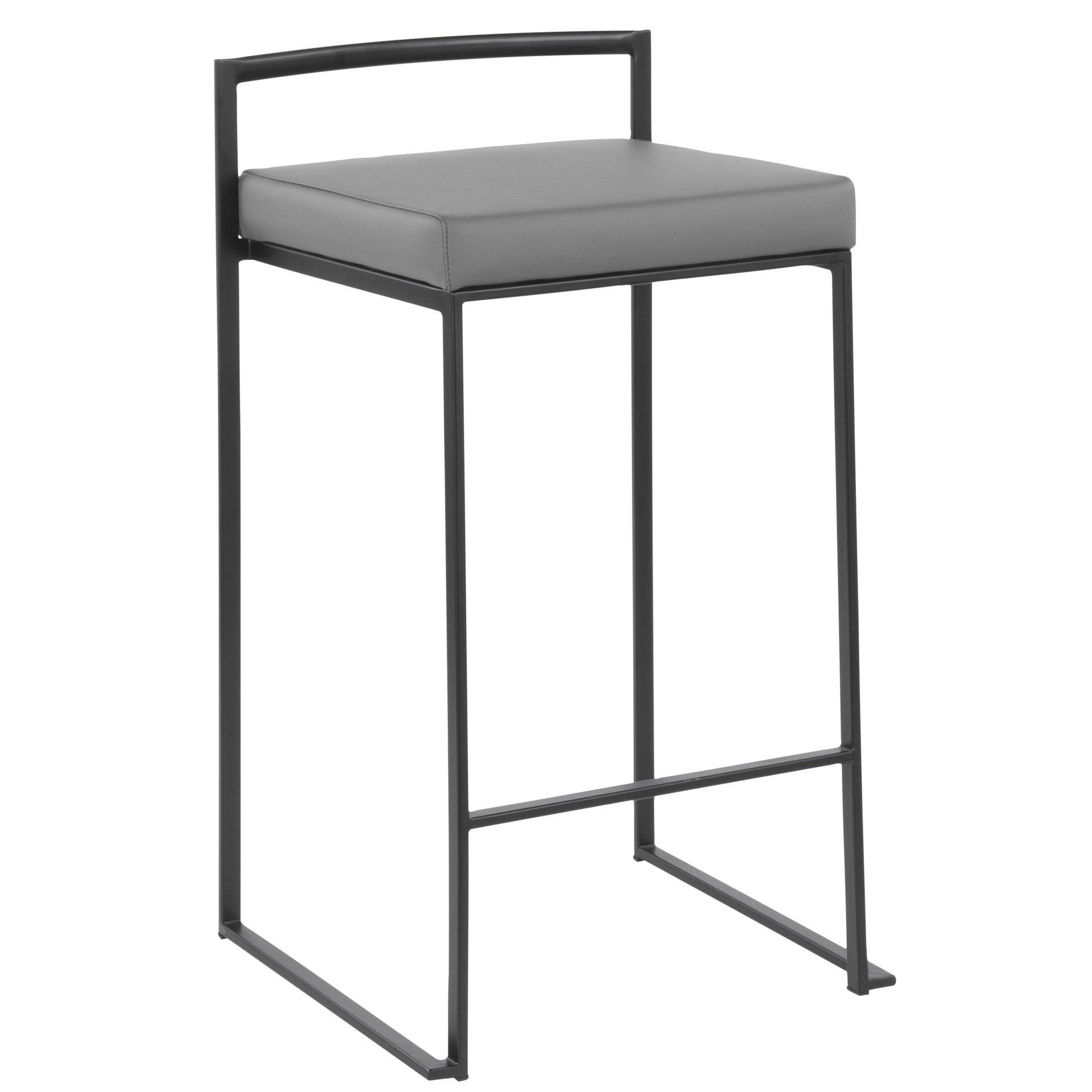Fuji 26" Contemporary Stackable Counter Stool in Black Metal with Grey Faux Leather Cushion by LumiSource - Set of 3