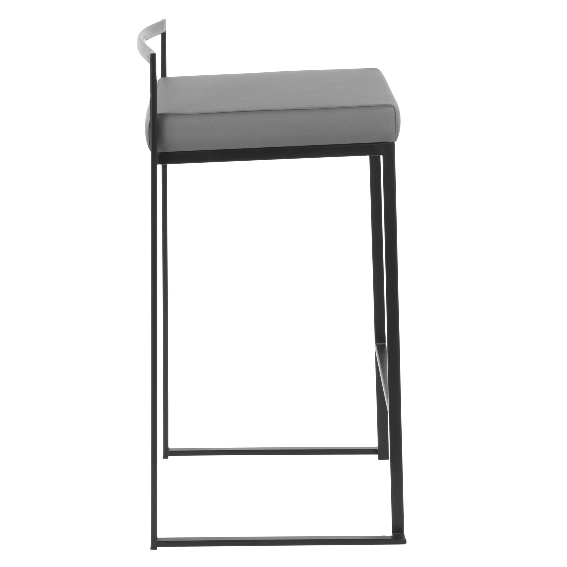 Fuji 26" Contemporary Stackable Counter Stool in Black Metal with Grey Faux Leather Cushion by LumiSource - Set of 3