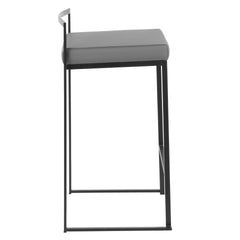 Fuji 26" Contemporary Stackable Counter Stool in Black Metal with Grey Faux Leather Cushion by LumiSource - Set of 3