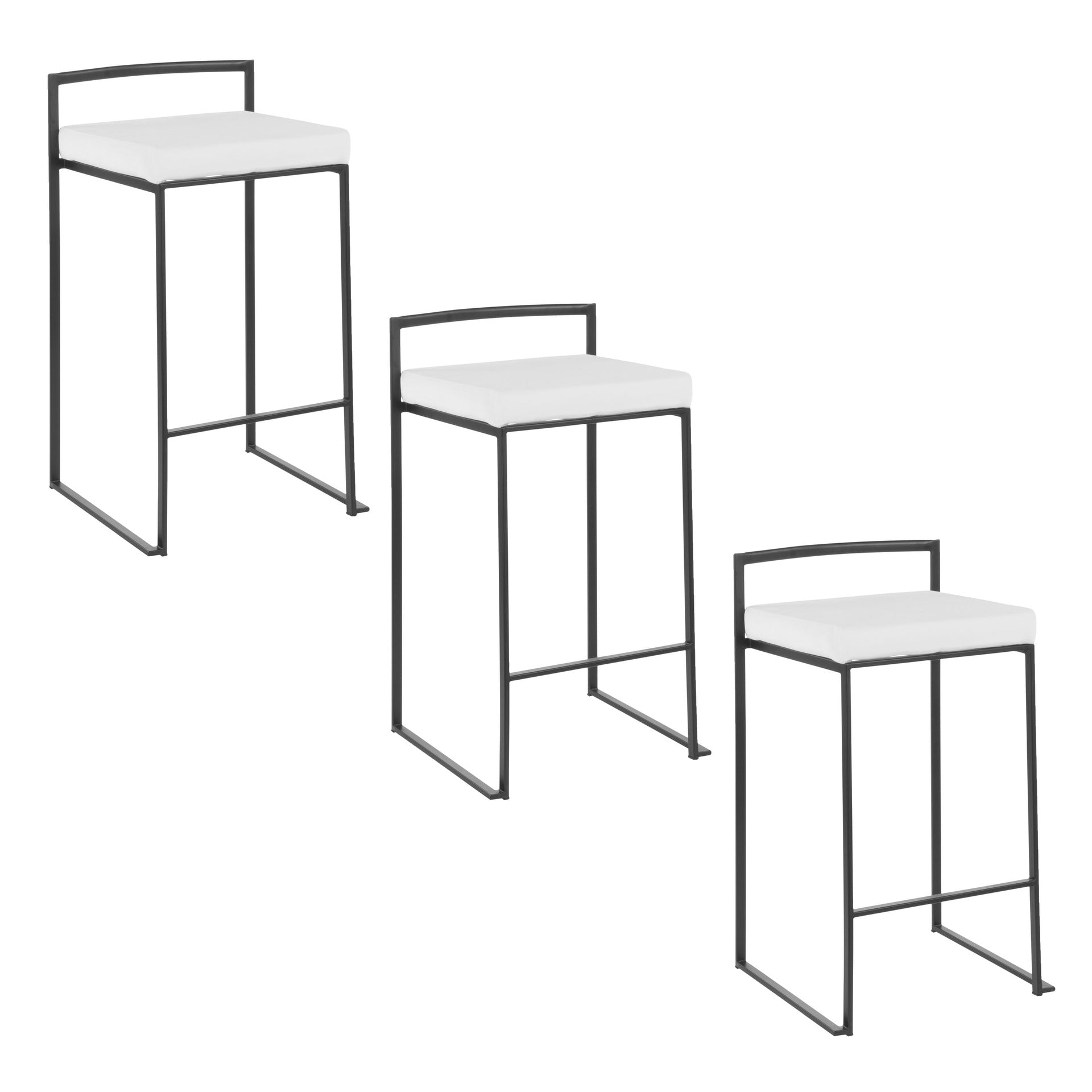 Fuji 26" Contemporary Stackable Counter Stool in Black Metal with White Velvet Cushion by LumiSource - Set of 3