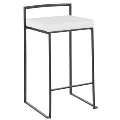 Fuji 26" Contemporary Stackable Counter Stool in Black Metal with White Velvet Cushion by LumiSource - Set of 3