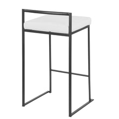 Fuji 26" Contemporary Stackable Counter Stool in Black Metal with White Velvet Cushion by LumiSource - Set of 3