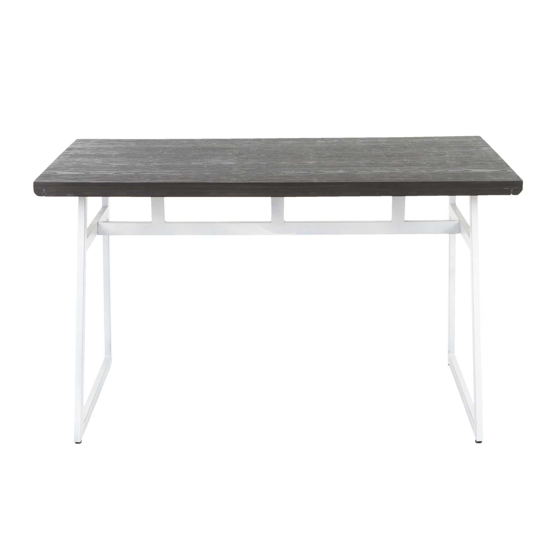 Geo Industrial Dining Table in Vintage White Metal and Espresso Wood-Pressed Grain Bamboo by LumiSource
