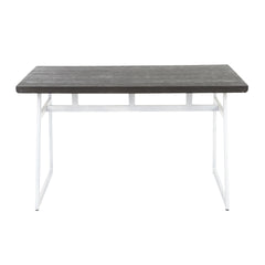 Geo Industrial Dining Table in Vintage White Metal and Espresso Wood-Pressed Grain Bamboo by LumiSource