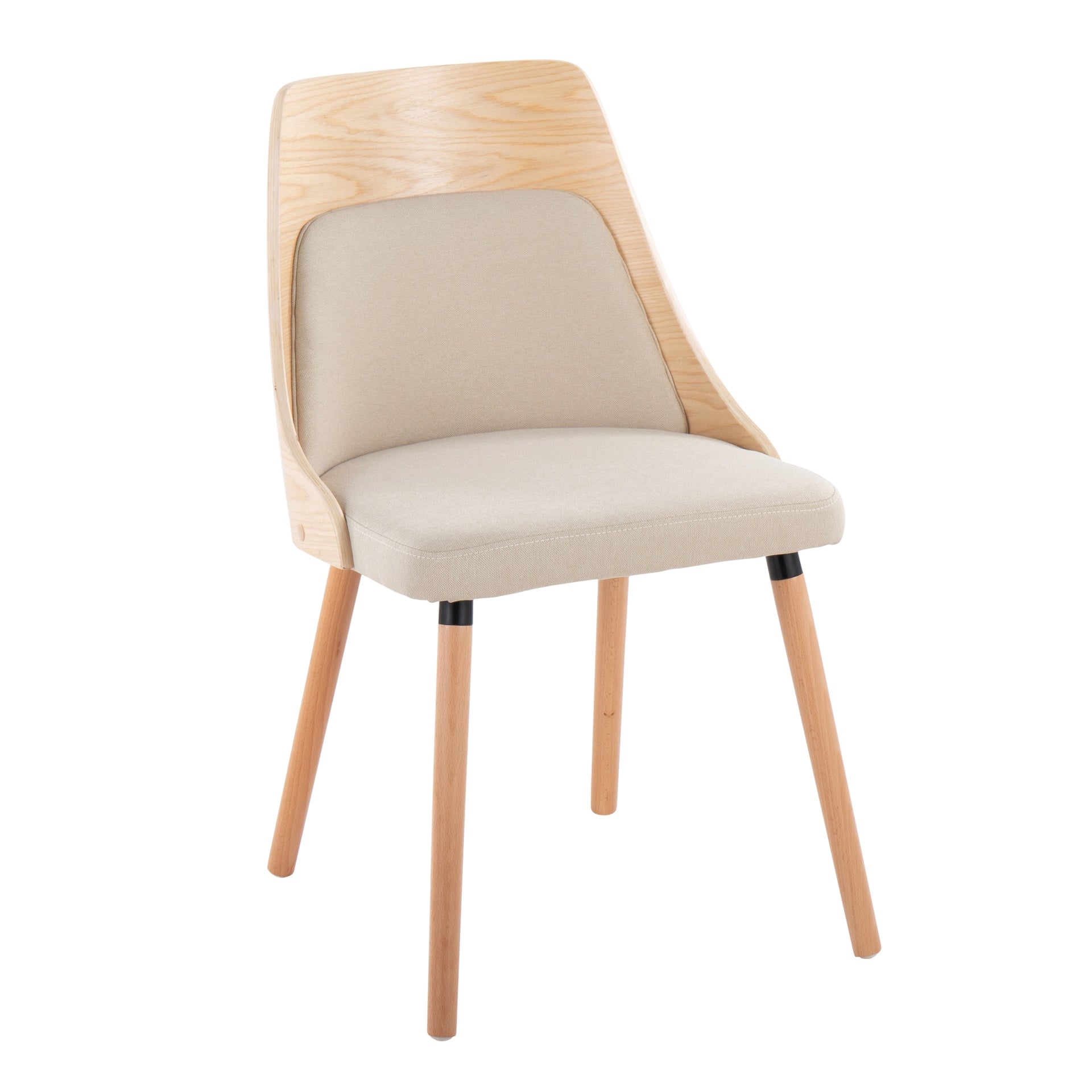 Anabelle Mid-Century Modern Chair in Natural Wood and Cream Fabric by LumiSource (Set of 2)