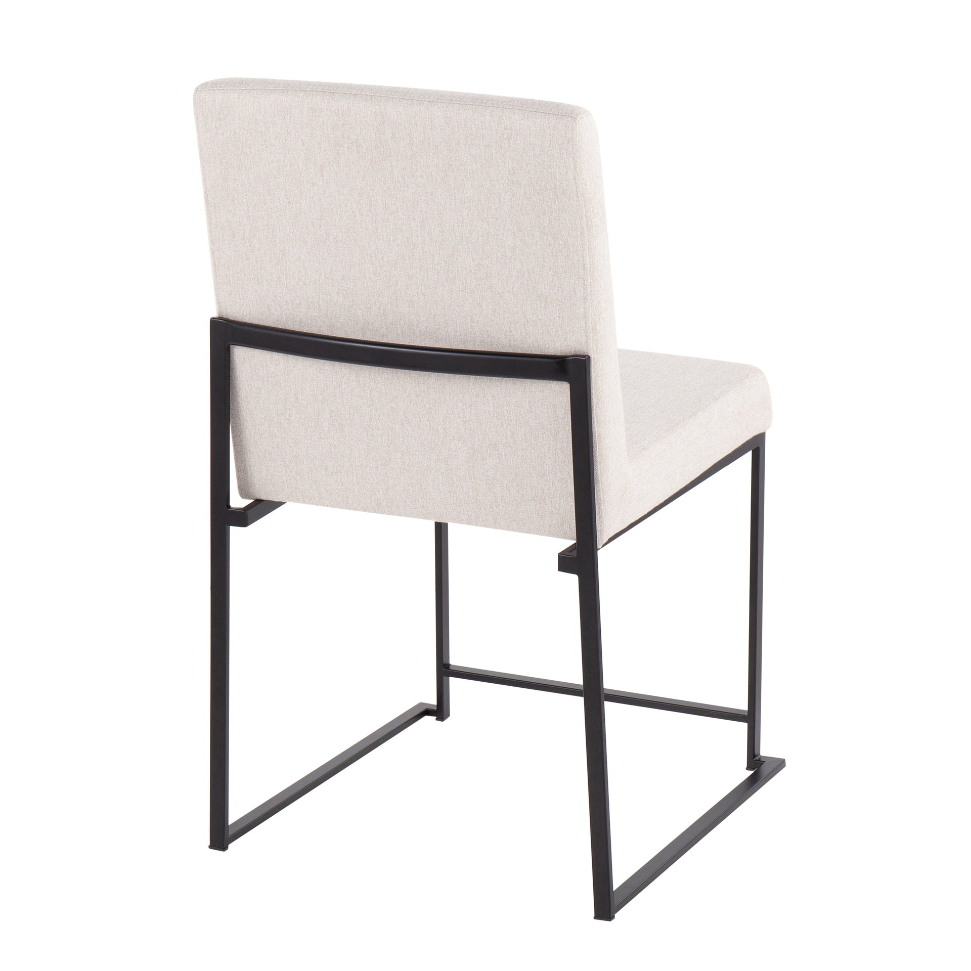 High Back Fuji Contemporary Dining Chair in Black Steel and Beige Fabric by LumiSource - Set of 2