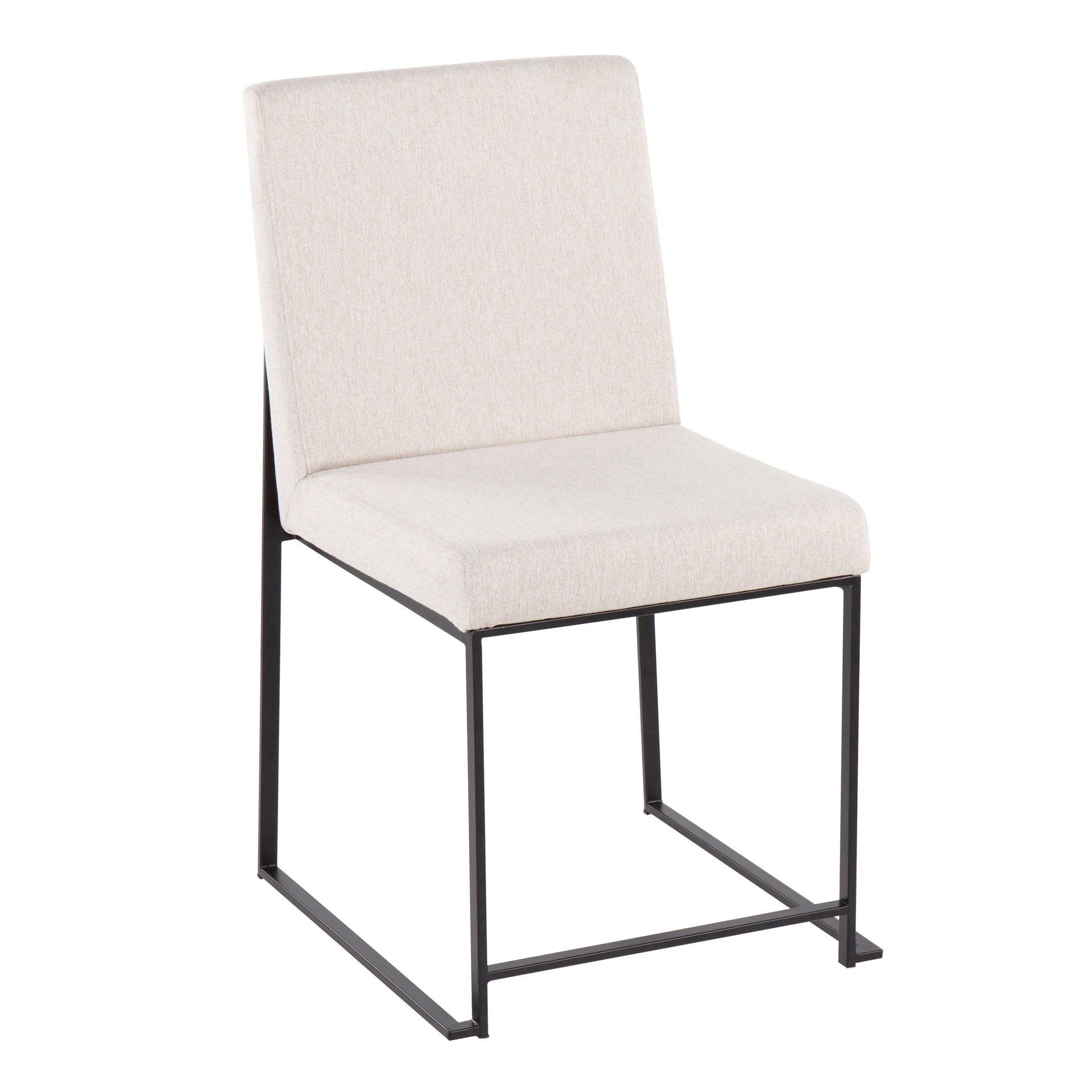 High Back Fuji Contemporary Dining Chair in Black Steel and Beige Fabric by LumiSource - Set of 2