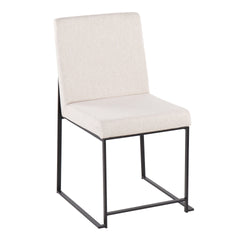 High Back Fuji Contemporary Dining Chair in Black Steel and Beige Fabric by LumiSource - Set of 2