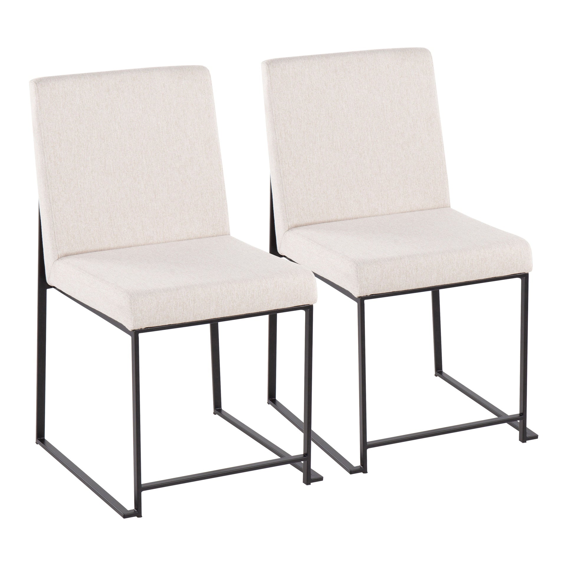 High Back Fuji Contemporary Dining Chair in Black Steel and Beige Fabric by LumiSource - Set of 2