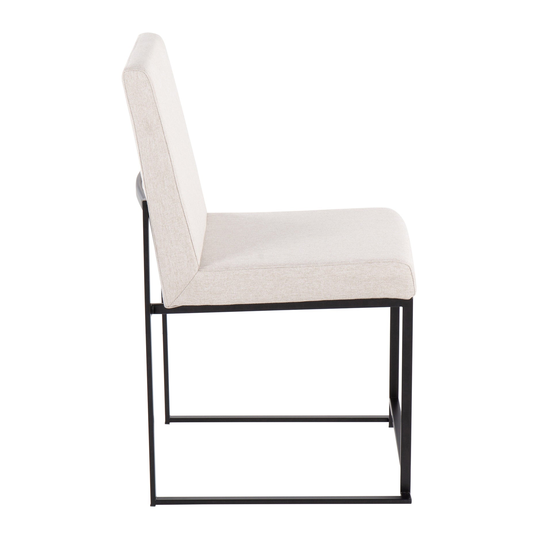 High Back Fuji Contemporary Dining Chair in Black Steel and Beige Fabric by LumiSource - Set of 2