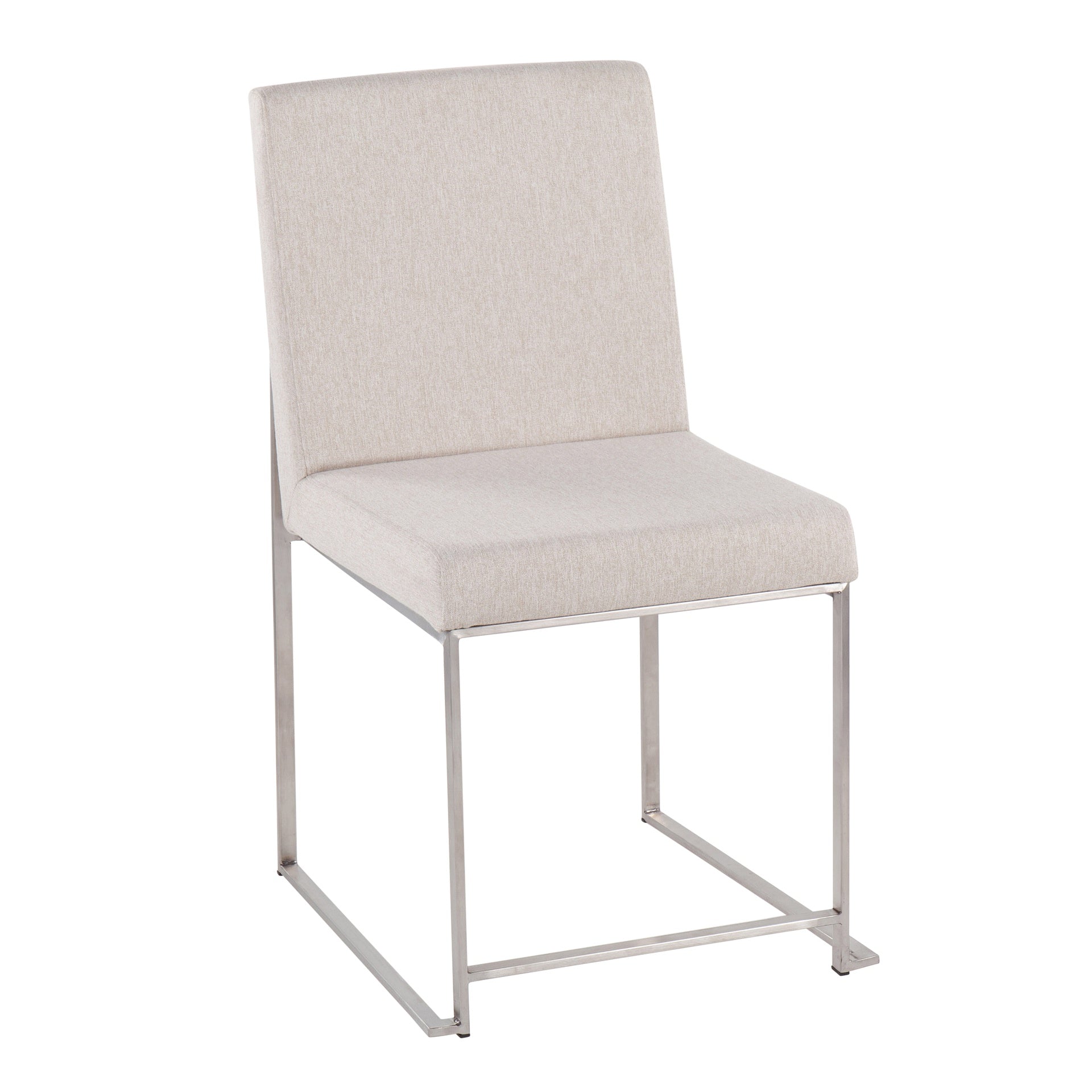 High Back Fuji Contemporary Dining Chair in Brushed Stainless Steel and Beige Fabric by LumiSource - Set of 2