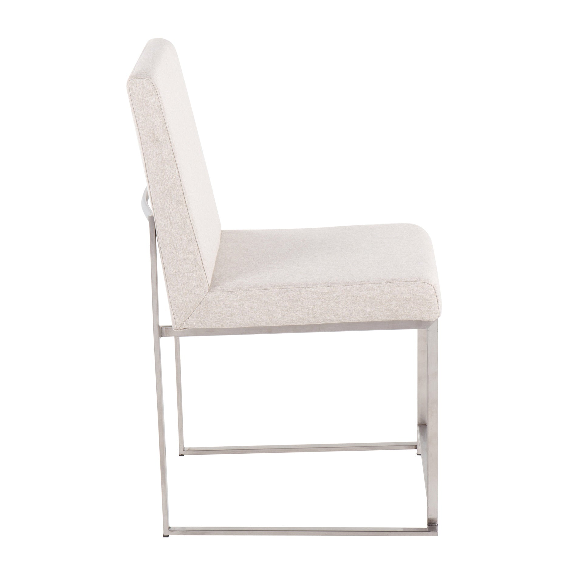 High Back Fuji Contemporary Dining Chair in Brushed Stainless Steel and Beige Fabric by LumiSource - Set of 2