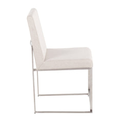 High Back Fuji Contemporary Dining Chair in Brushed Stainless Steel and Beige Fabric by LumiSource - Set of 2