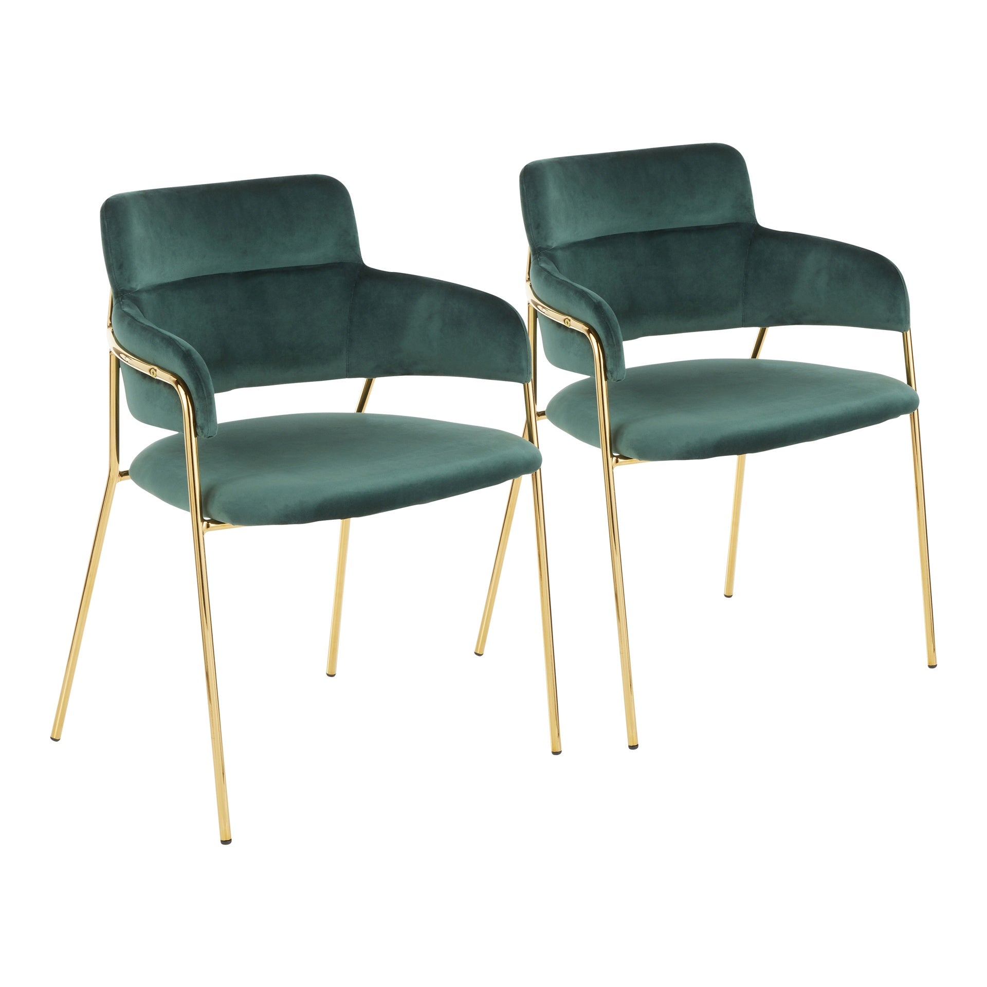 Napoli Contemporary Chair in Gold Metal and Emerald Green Velvet by LumiSource - Set of 2