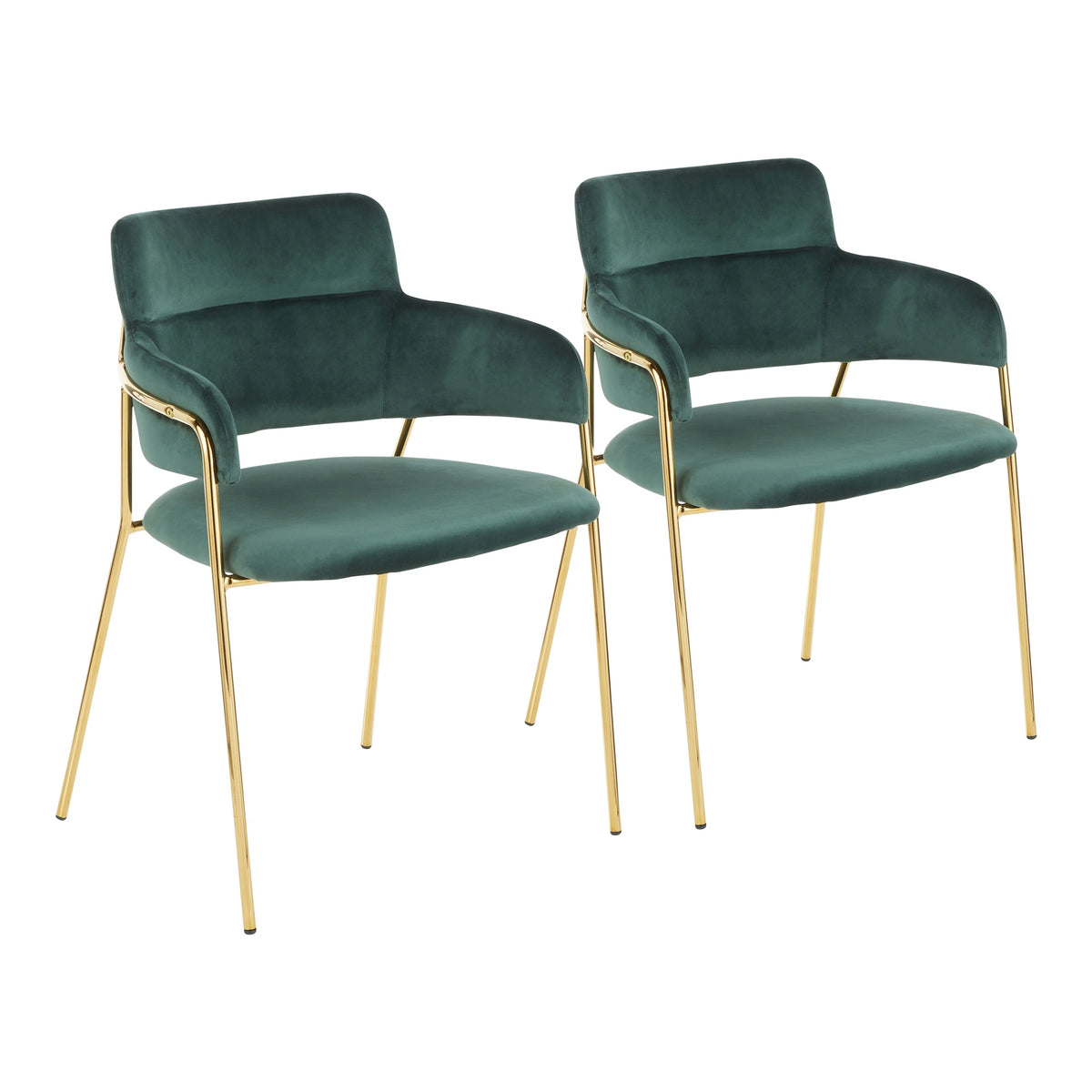 Napoli Contemporary Chair in Gold Metal and Emerald Green Velvet by LumiSource - Set of 2