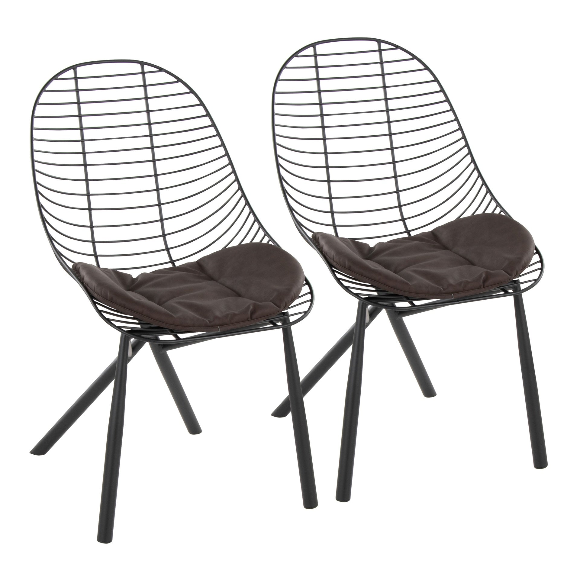 Wired Contemporary Chair in Black Metal with Espresso Faux Leather Cushions by LumiSource - Set of 2