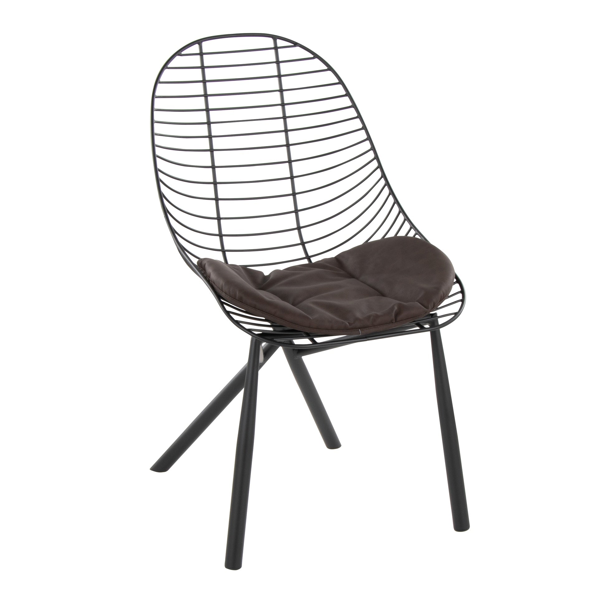 Wired Contemporary Chair in Black Metal with Espresso Faux Leather Cushions by LumiSource - Set of 2