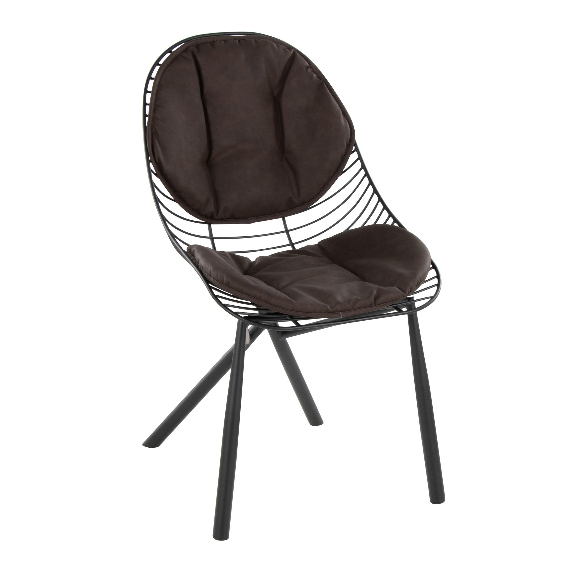 Wired Contemporary Chair in Black Metal with Espresso Faux Leather Cushions by LumiSource - Set of 2