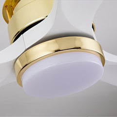52 Inch White and Gold Ceiling Fans with Lights and Remote, 3 Solid Wood Blades, 6 Speeds, Quiet DC Motor, Dimmable LED, Modern Gold Ceiling Fan for Indoor Bedroom,Living Room,Patio