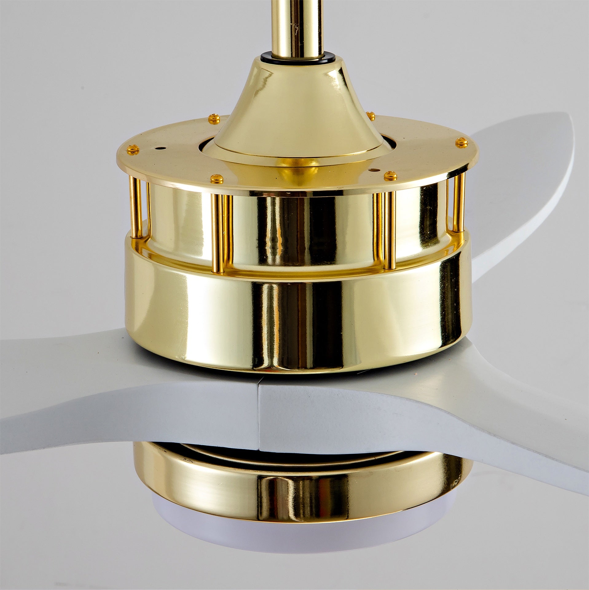 52 Inch White and Gold Ceiling Fans with Lights and Remote, 3 Solid Wood Blades, 6 Speeds, Quiet DC Motor, Dimmable LED, Modern Gold Ceiling Fan for Indoor Bedroom,Living Room,Patio