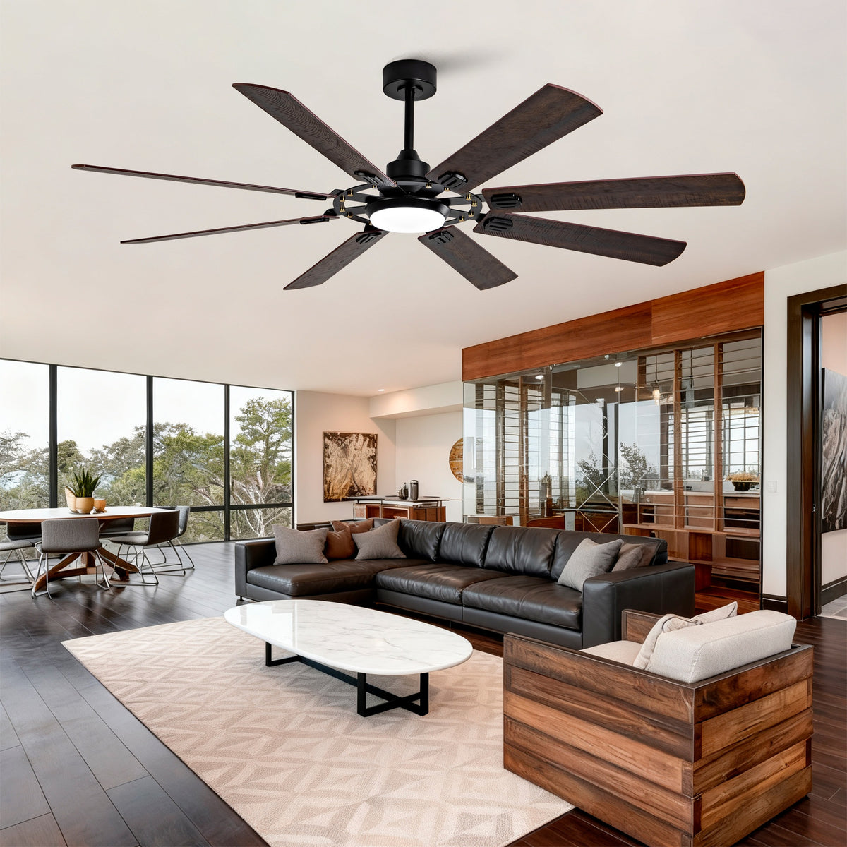Large Ceiling Fan with Light: Modern 72-inch 8-Blade Outdoor Ceiling Fan with Remote Control - Dimmable Black Large Fan Light for Indoor Use, Reversible, 6-Speed Quiet DC Motor