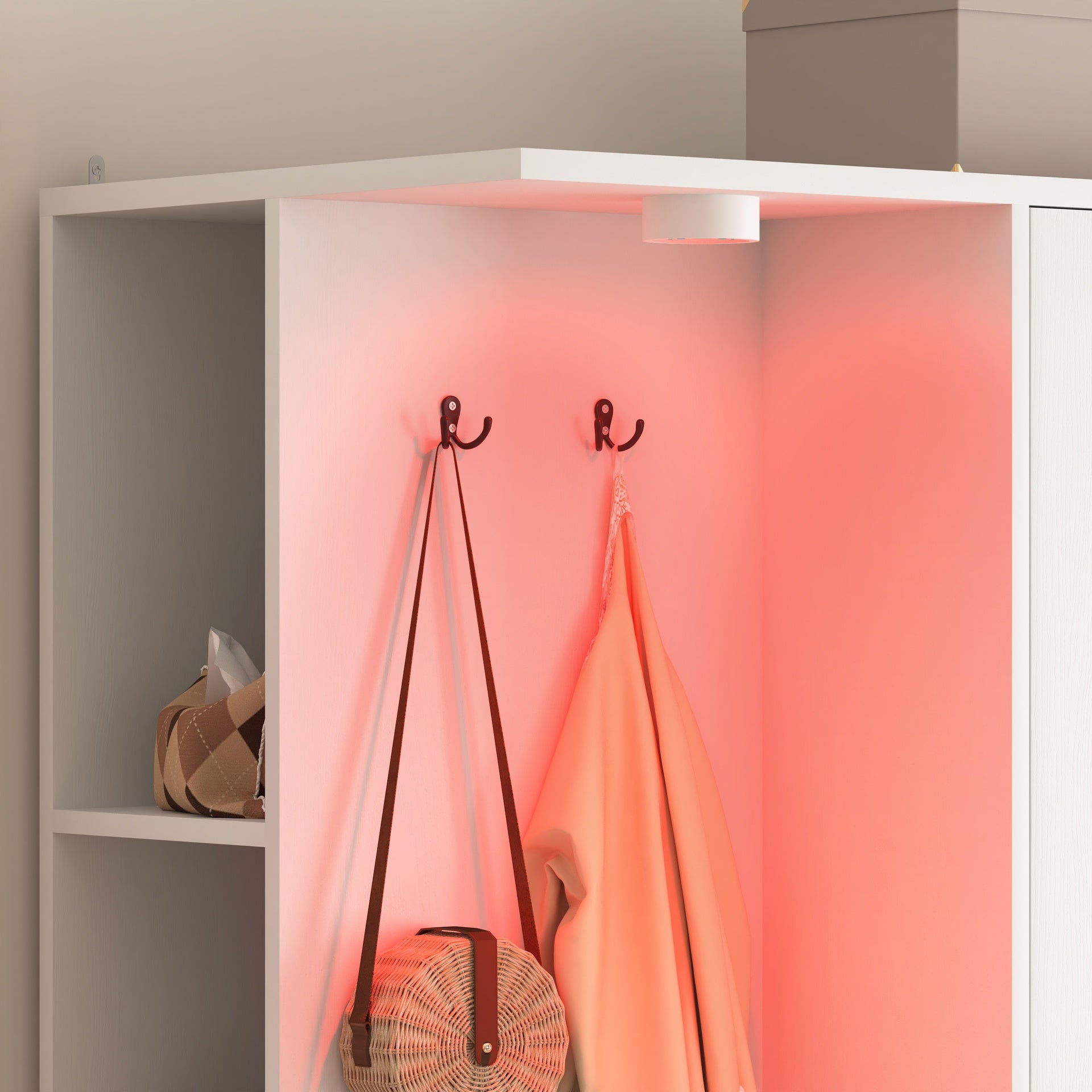 Wardrobe Closet 71.7" H, Bedroom Wooden Wardrobe with 2 Doors 6 Drawers, Modern Clothing Storage Cabinet Combination with Storage Shelves and Hanging Rail, White