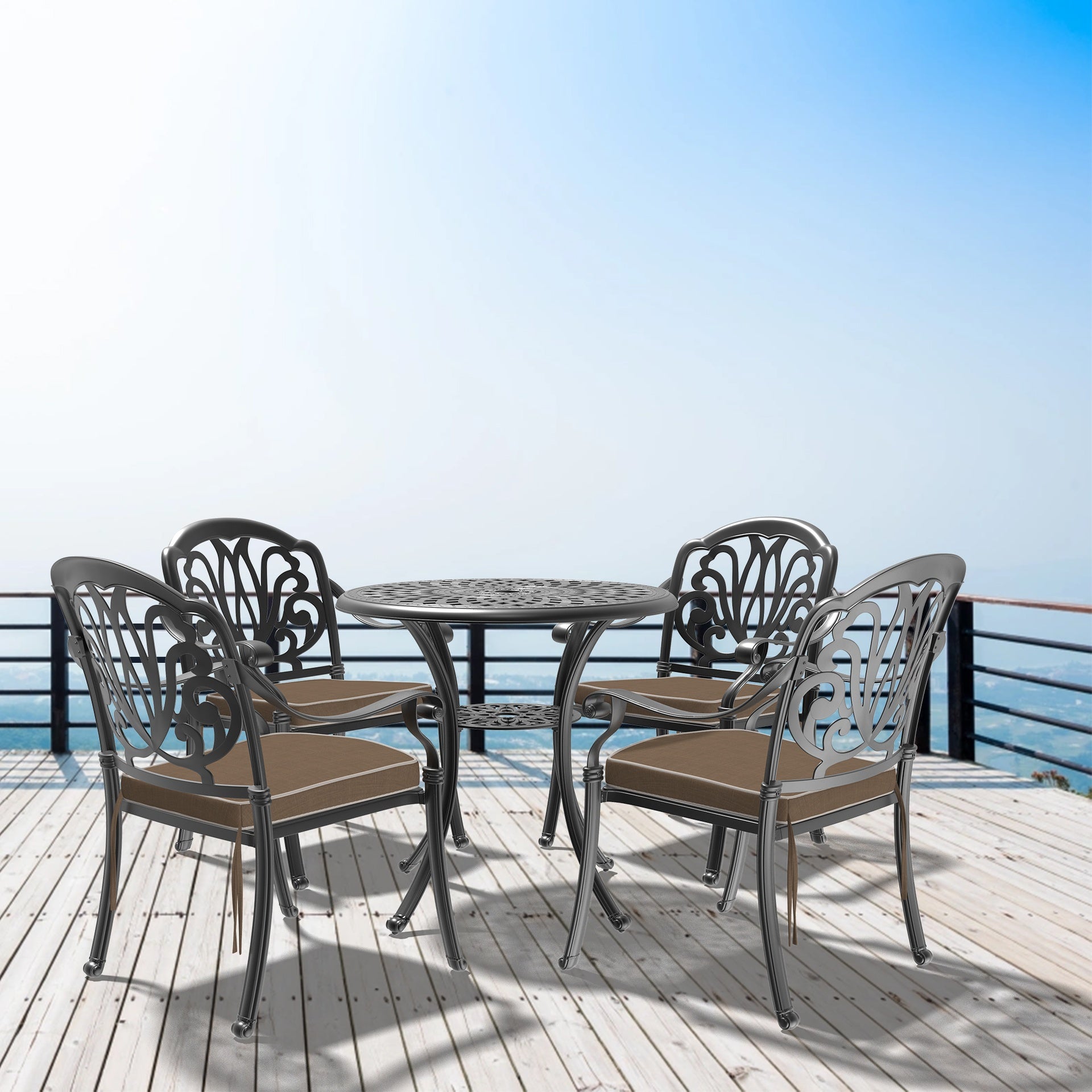 5-Piece Set Of Cast Aluminum Patio Furniture With Brown Cushions(same as W1710S00539)