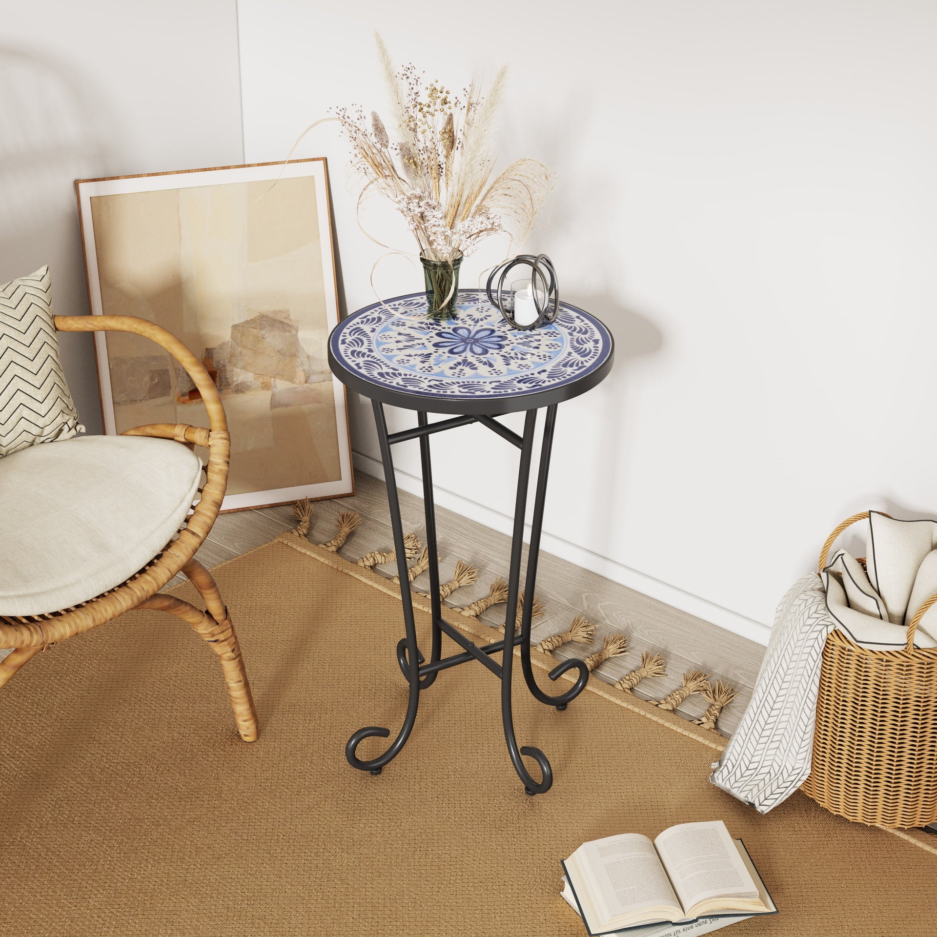 Patio Side Table,Blue+Black