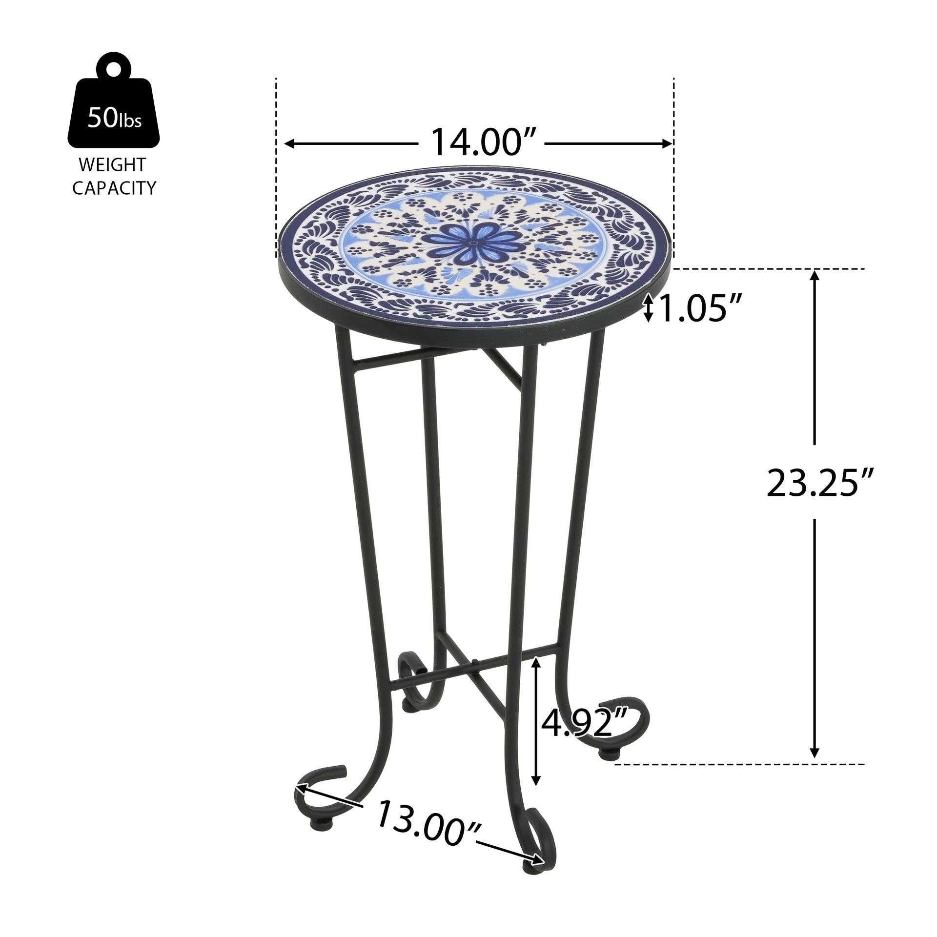 Patio Side Table,Blue+Black