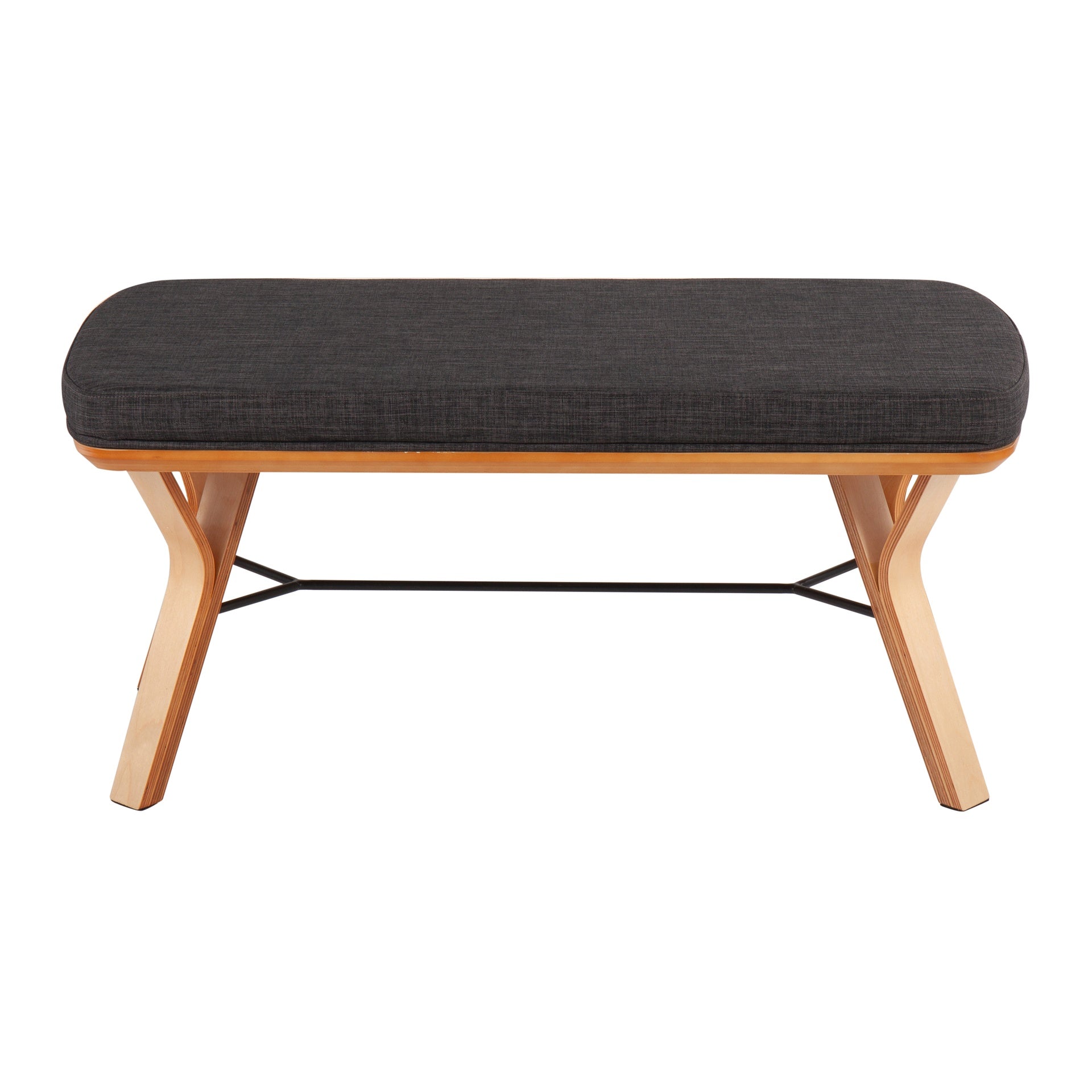 Folia Mid-Century Modern Bench in Natural Wood and Charcoal Fabric by LumiSource