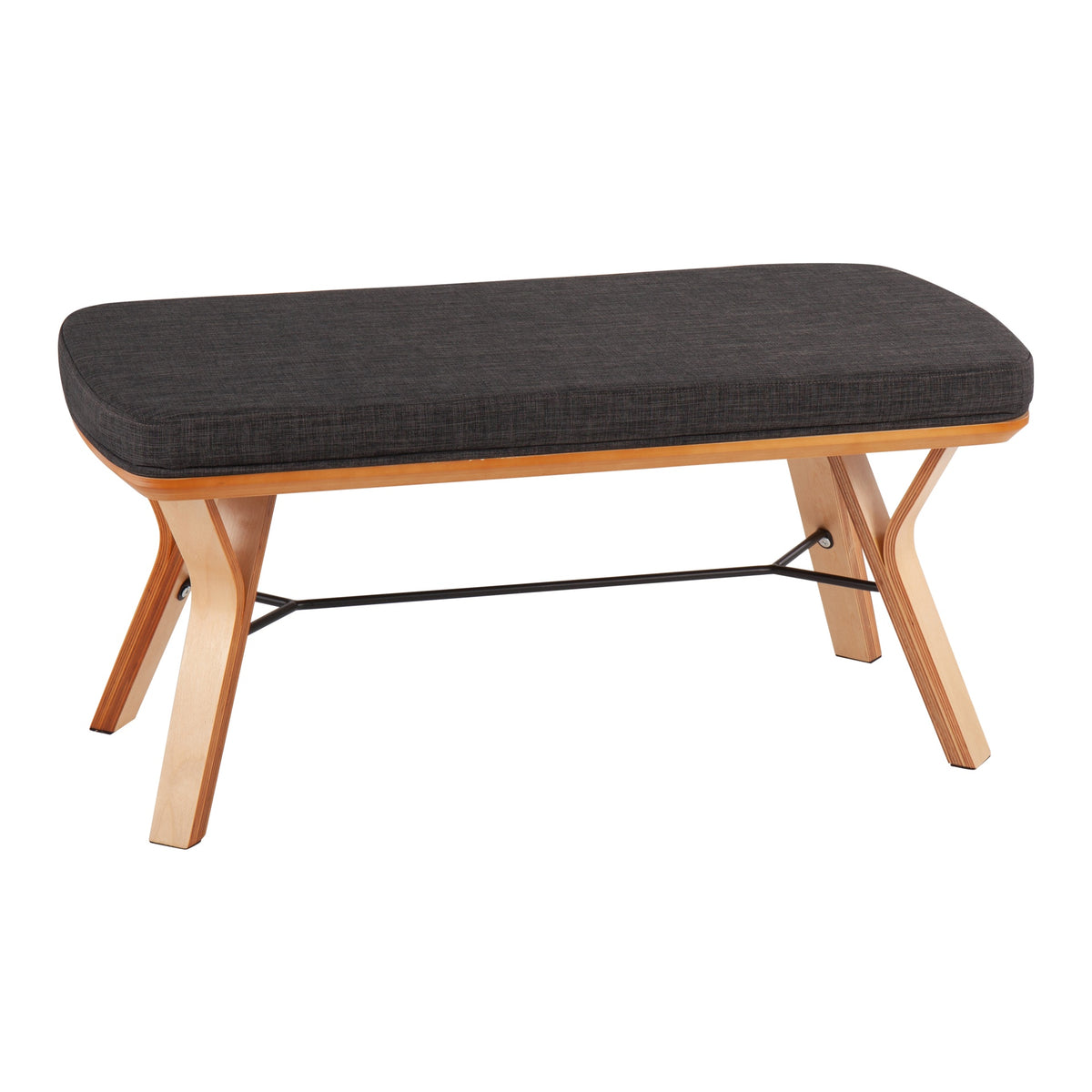 Folia Mid-Century Modern Bench in Natural Wood and Charcoal Fabric by LumiSource