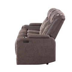 Duran Brown Power Reclining Sofa with Power Headrest, LED and Drop Down Table with reading Light