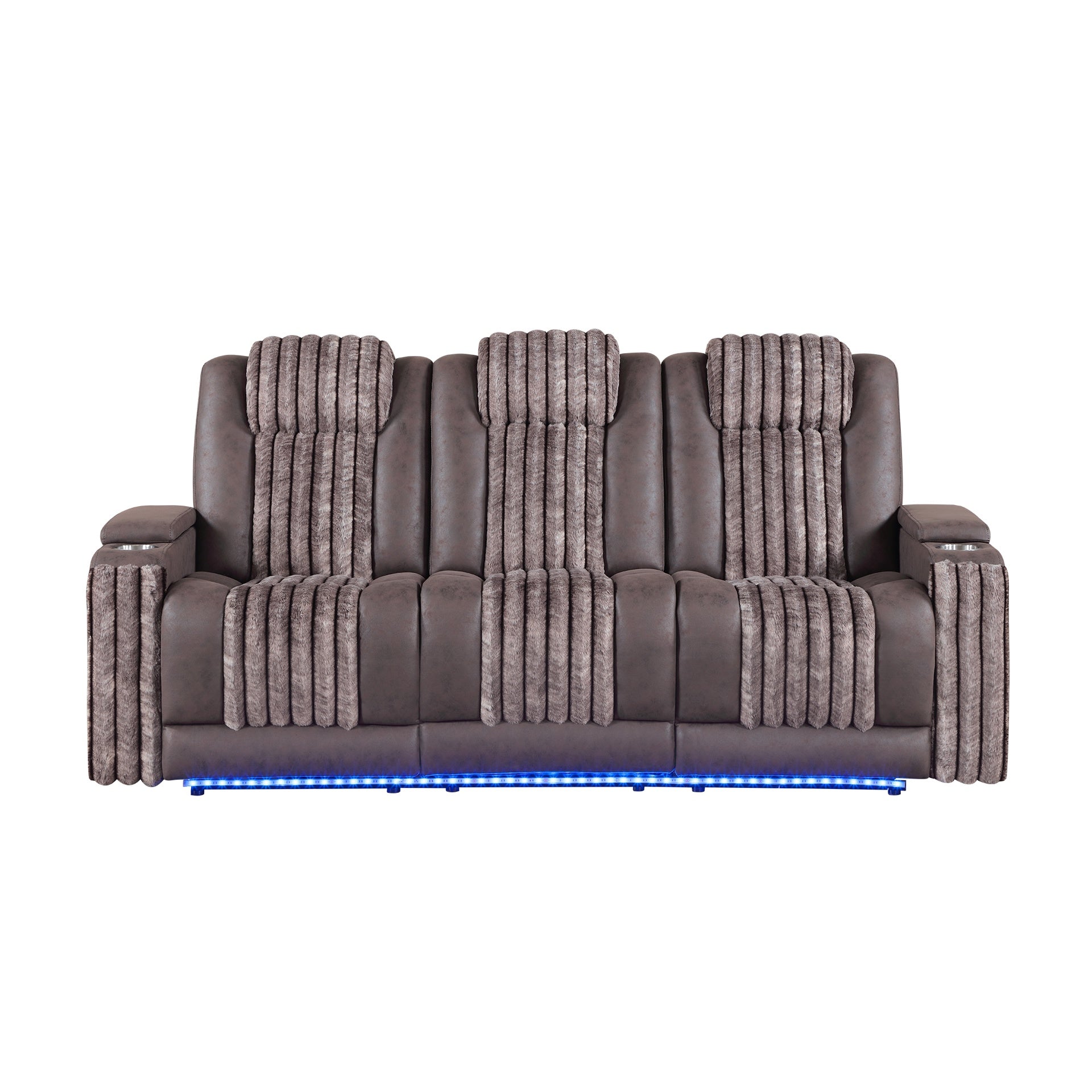 Duran Brown Power Reclining Sofa with Power Headrest, LED and Drop Down Table with reading Light