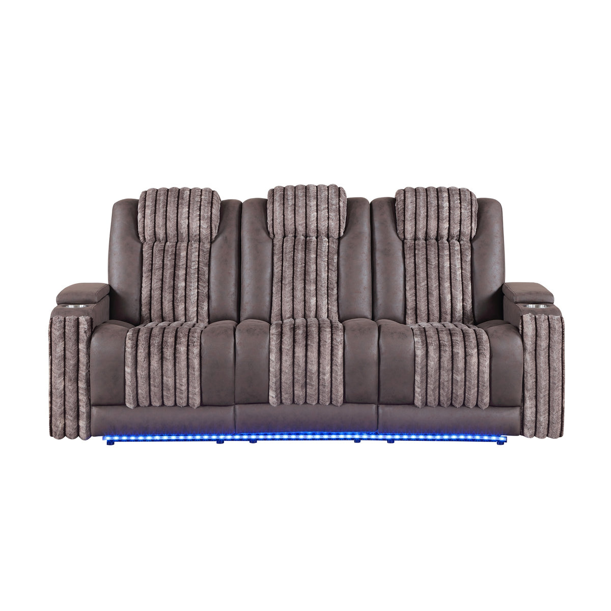 Duran Brown Power Reclining Sofa with Power Headrest, LED and Drop Down Table with reading Light