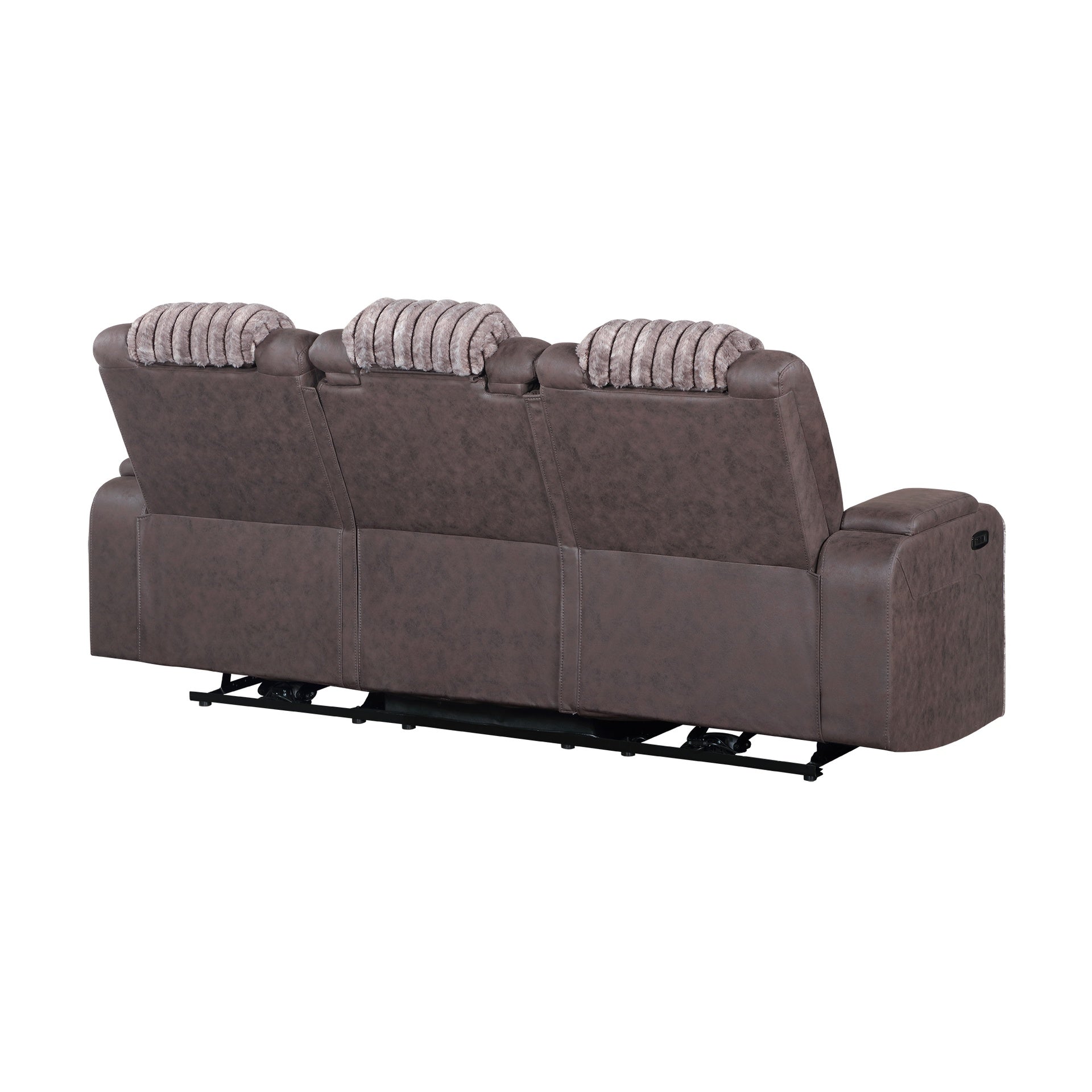 Duran Brown Power Reclining Sofa with Power Headrest, LED and Drop Down Table with reading Light