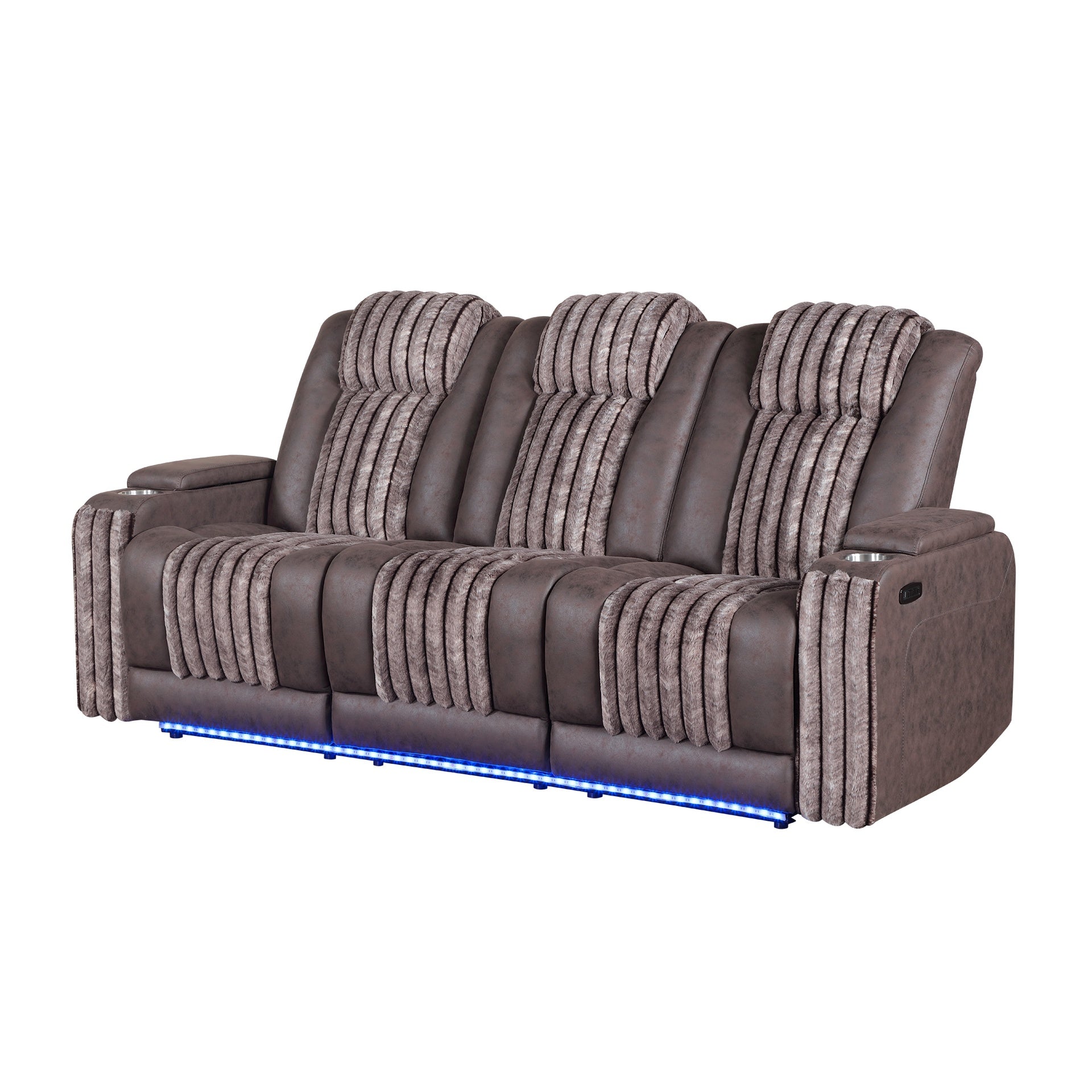 Duran Brown Power Reclining Sofa with Power Headrest, LED and Drop Down Table with reading Light