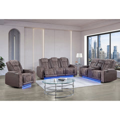 Duran Brown 3PC Power Reclining Sofa-Loveseat and Recliner with Power Headrest, LED and more