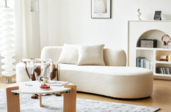90" Curved Sofa with Throw Pillows, 4 Seater Luxury Velvet Couch with Half Moon Design and High-Density Foam, Ideal for Modern Living Room, Office & Apartment, Ivory
