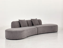 132" Curved Sofa with Throw Pillows, 6 Seater Luxury Velvet Couch with Half Moon Design and High-Density Foam, Ideal for Modern Living Room, Office & Apartment, Grey