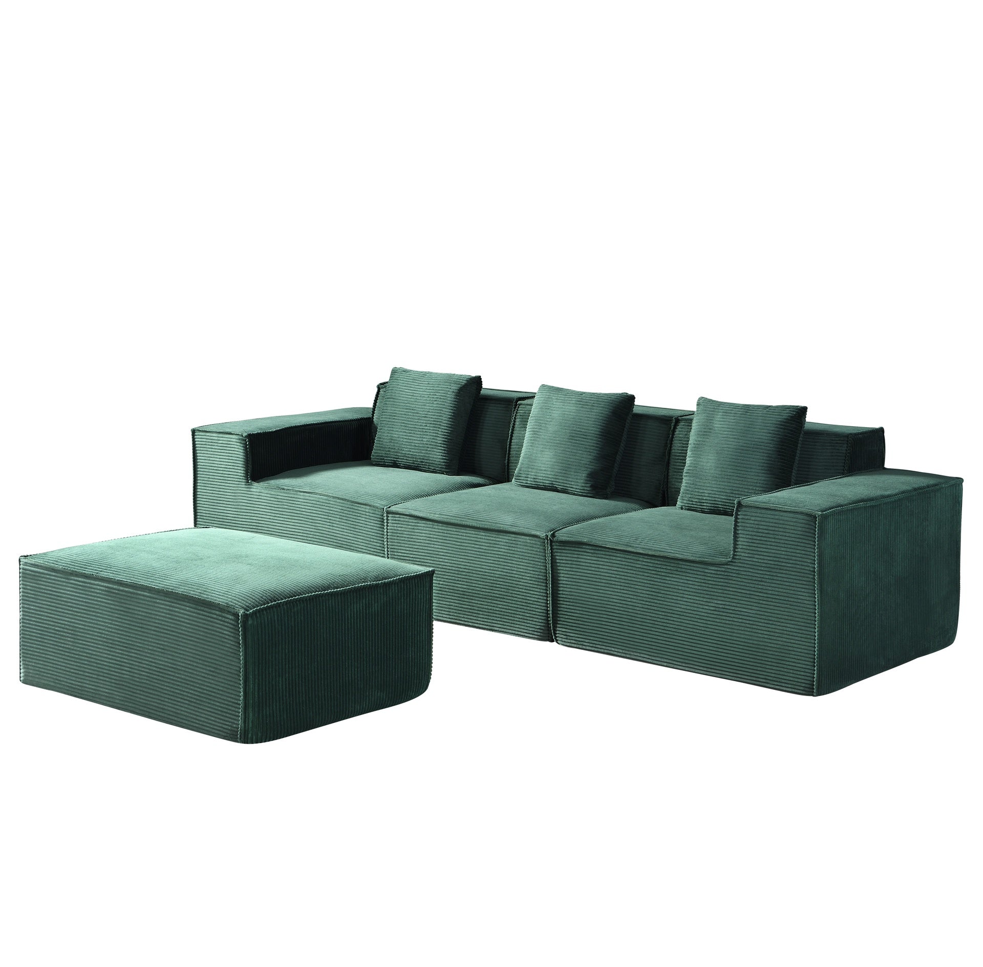 CozyForm Convertible Corduroy Sectional Couch with Ottoman & Pillows, Modular L Shaped Sleeper Sofa, Boneless Cloud Couch for Living Room Furniture, Dark Green