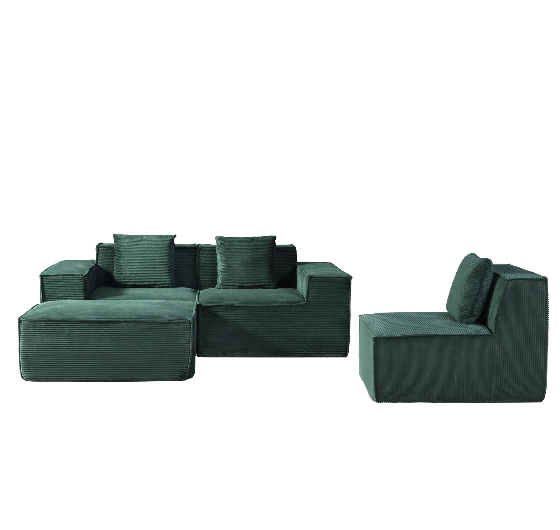 CozyForm Convertible Corduroy Sectional Couch with Ottoman & Pillows, Modular L Shaped Sleeper Sofa, Boneless Cloud Couch for Living Room Furniture, Dark Green