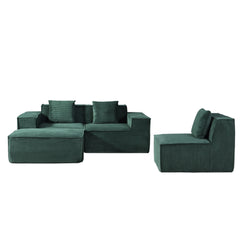 CozyForm Convertible Corduroy Sectional Couch with Ottoman & Pillows, Modular L Shaped Sleeper Sofa, Boneless Cloud Couch for Living Room Furniture, Dark Green