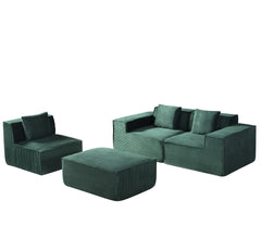 CozyForm Convertible Corduroy Sectional Couch with Ottoman & Pillows, Modular L Shaped Sleeper Sofa, Boneless Cloud Couch for Living Room Furniture, Dark Green