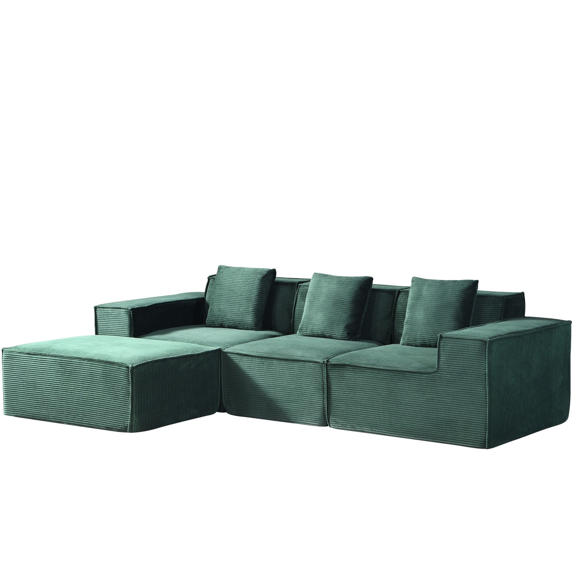 CozyForm Convertible Corduroy Sectional Couch with Ottoman & Pillows, Modular L Shaped Sleeper Sofa, Boneless Cloud Couch for Living Room Furniture, Dark Green