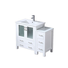 White Single Bath Vanity 42 in. W x 18.25 in. D, with Side Cabinet, White Ceramic Top, and Faucet Set