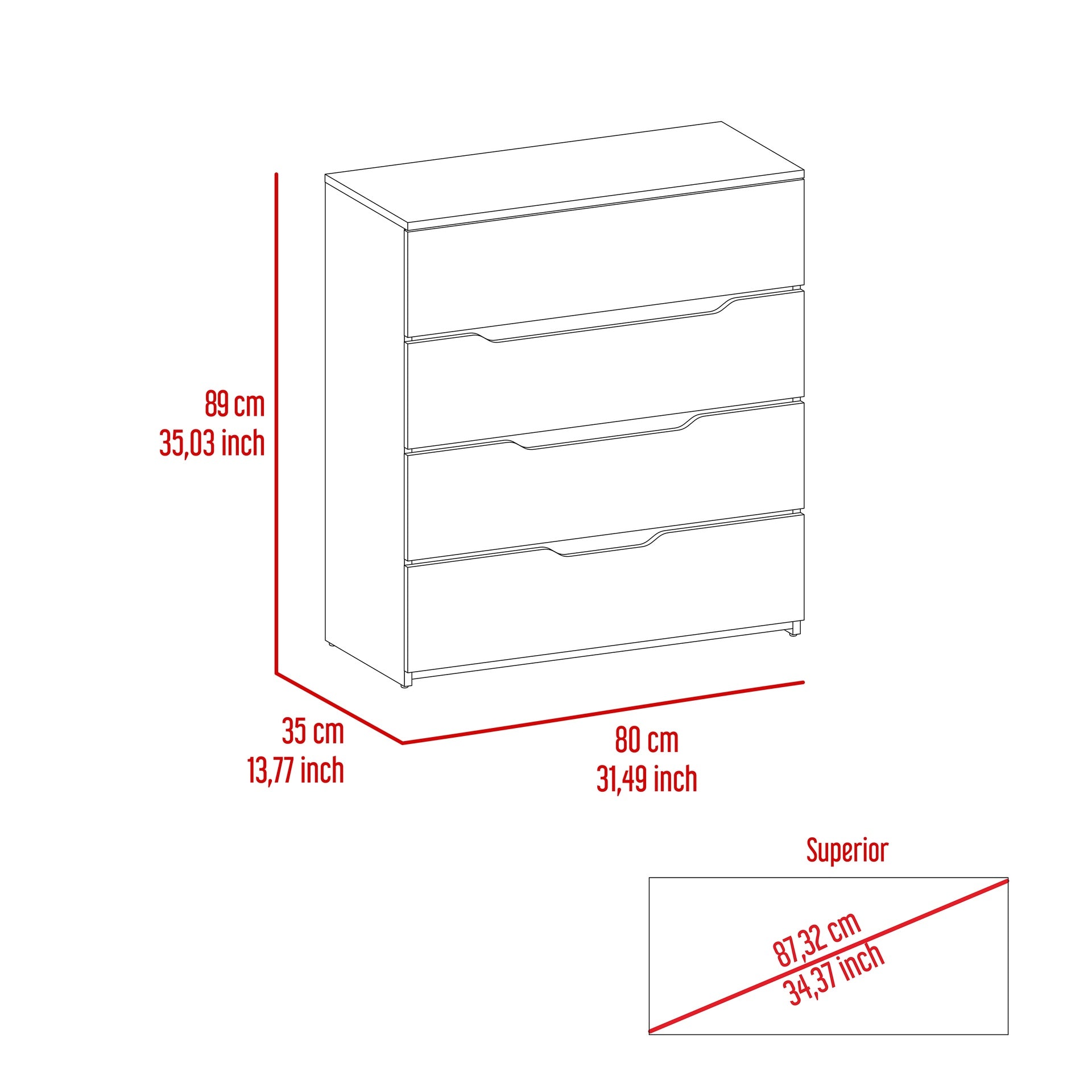 Zoe Dresser, Superior Top, Four Drawers -White / Light Oak